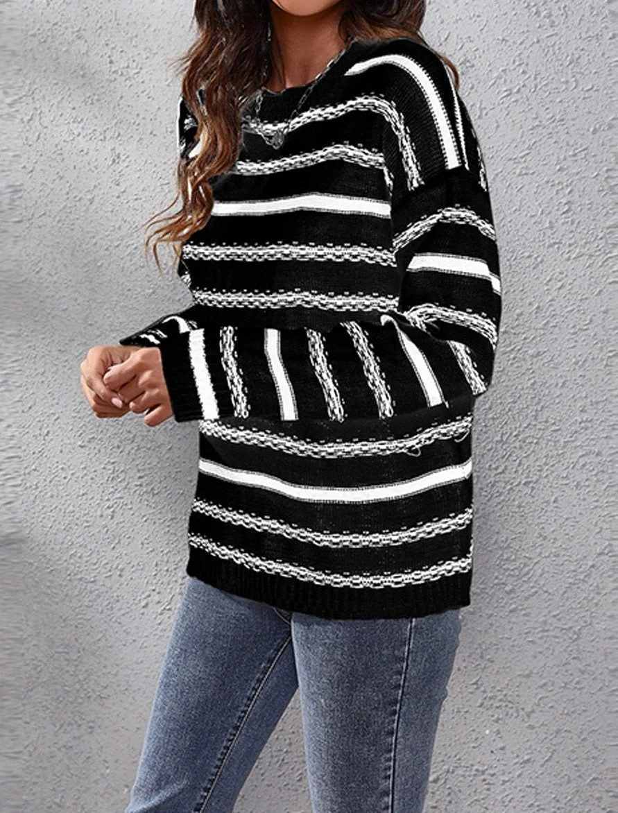 Fall/Winter Loose Striped Long-Sleeved Knitted Sweater