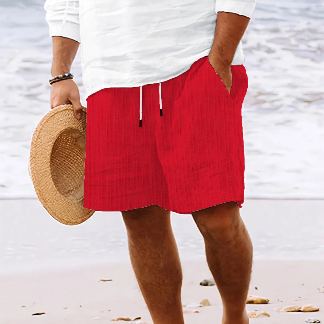 Cotton and linen strappy striped beach shorts