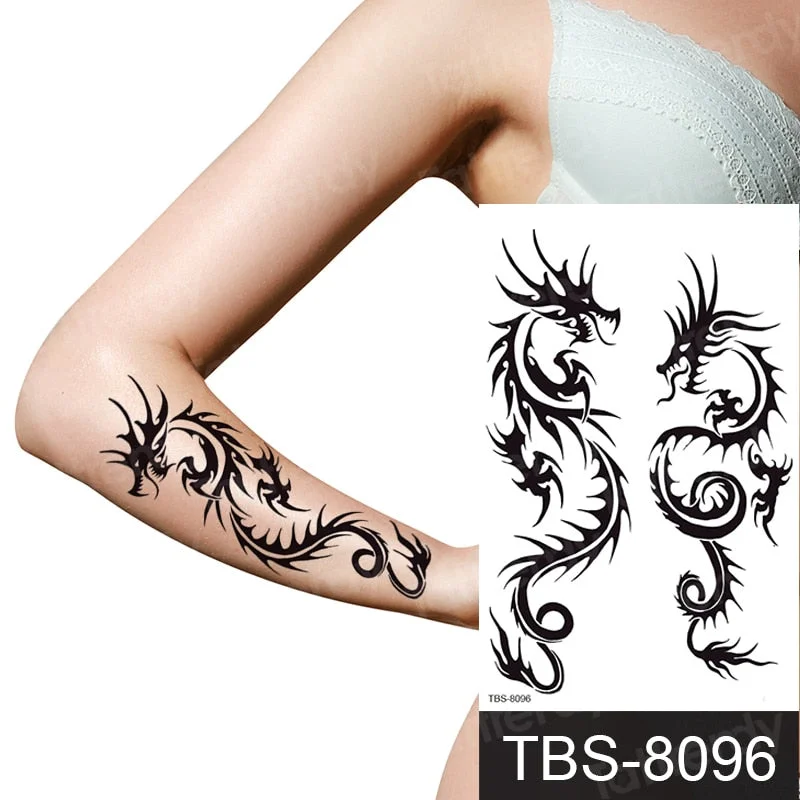 temporary tattoos men women arm shoulder tattoos sleeve traibal wolf owl scorpion male tattoos sticker black henna decal