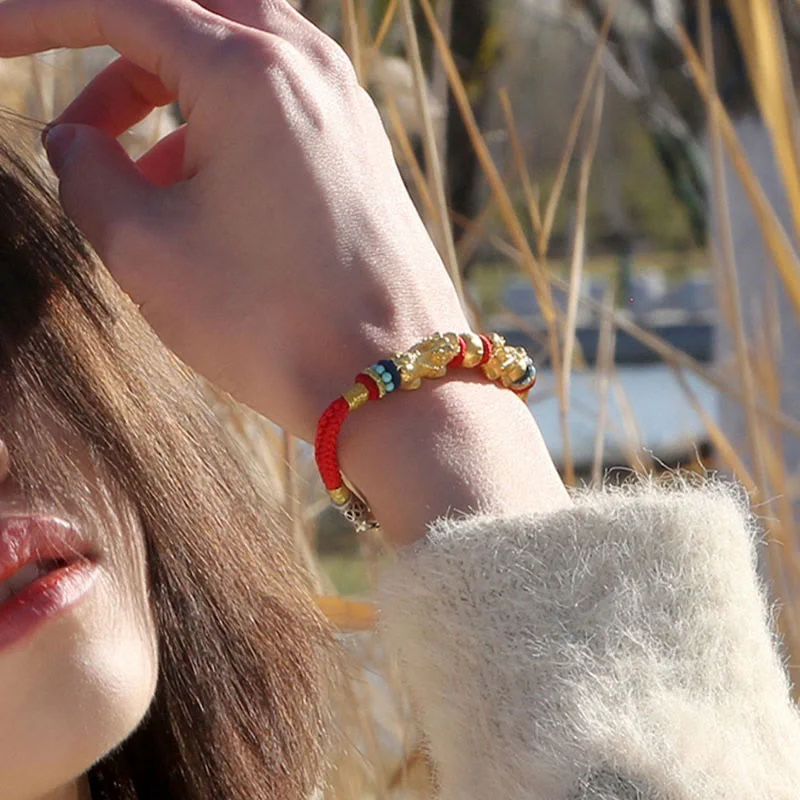 999 Gold PiXiu Om Mani Padme Hum Wealth String Braided Couple Bracelet