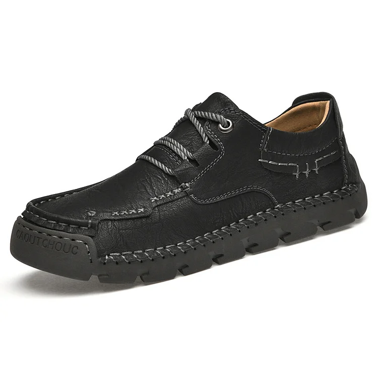 Faux Leather Sewing Round Toe Lace Up Outdoor Casual Shoes