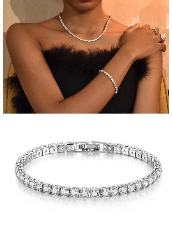 Affordable Luxury Style Geometric 304 Stainless Steel Zircon Tennis Bracelet In Bulk