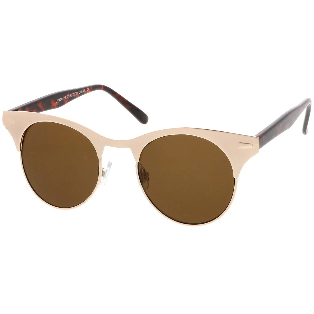 Women's Matte Finish Horn Rimmed Round Flat Lens Cat Eye glasses 49mm