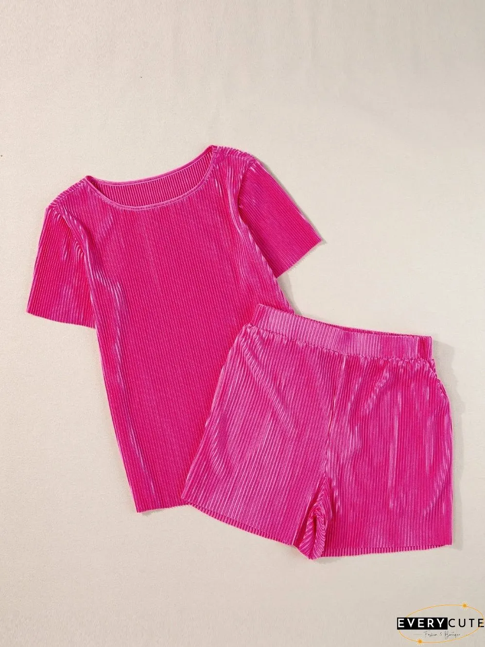 Women's Pink Pleated Shorts and Top Set