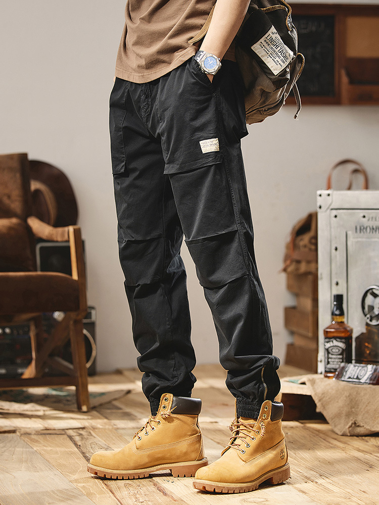 Edubridgesmart Summer Light&Thin Cargo Pants Men Workwear Multi-Pockets Fashion Drawstring Breathable Cotton Baggy Joggers Male Casual Trousers