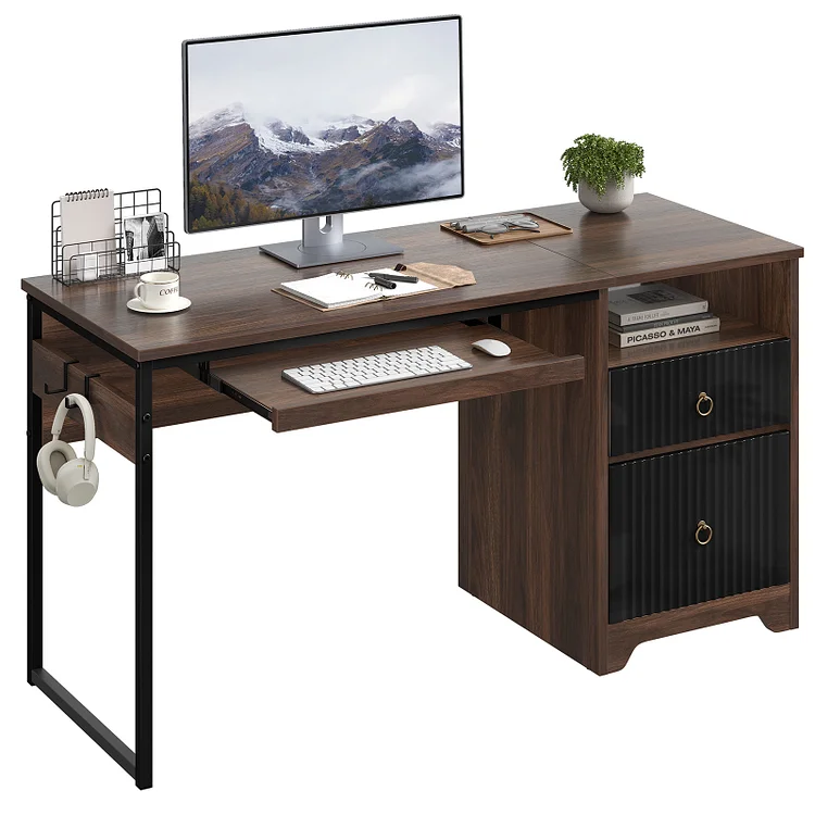 Bestier Office Desk with Drawers, 55 inch Industrial Computer Desk with Storage, Wood Teacher Desk with Keyboard Tray & File Drawer for Home Office