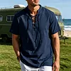 Men's Retro Vacation-Style V-Neck Lace-Up Short-Sleeve Henley Shirt by Inlyline