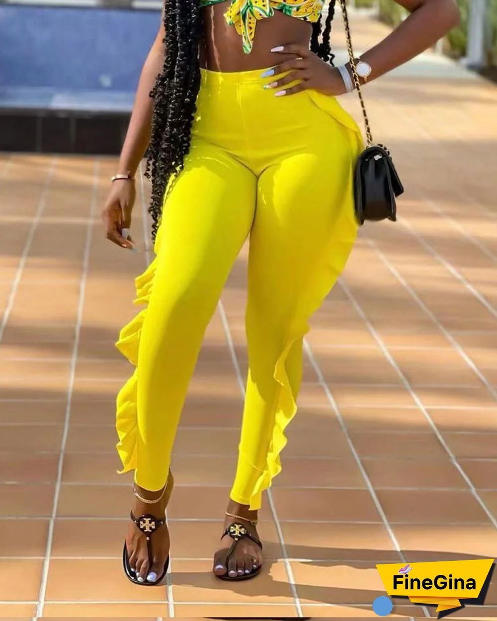 Frill Hem Candy-colored Casual Long Pants