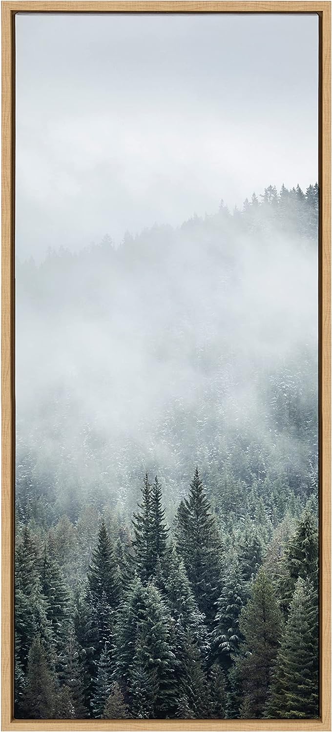 Kate and Laurel Sylvie Evergreen Dream Framed Canvas Wall Art by Emiko and Mark Franzen of F2Images, 18x40 Natural, Nature Landscape Art for Wall 18x40
