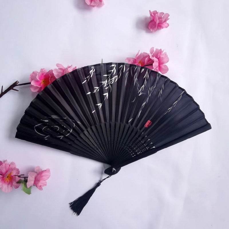 3 Pieces Ancient Style Folding Fan Female Classical Tassel Silk Fan Chinese Style Small Fan Portable Dance Craft National Fashion Fan Student Fan