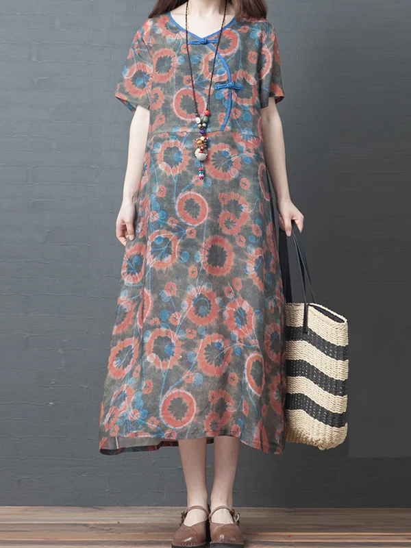 Original Split-Joint Floral Stamped Midi Dress