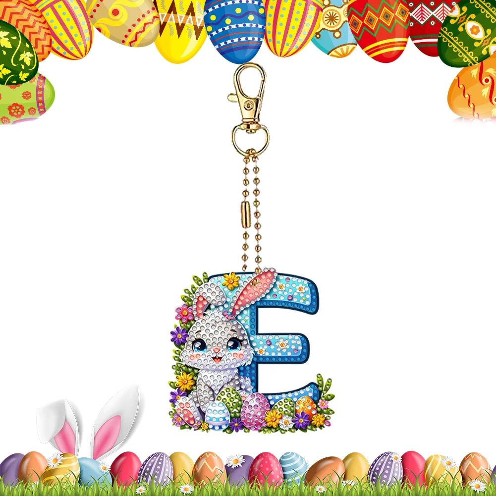 DIY PET Double Sided Special Shaped Easter Alphabet E Diamond Painting Keychain
