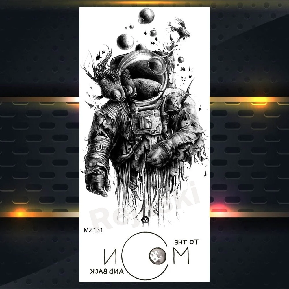 3D Astronaut Watercolour Temporary Tattoos For Kids Women Men Universe Space Men Fake Tattoo Cosmonaut Planet Dolphin Tatoo Leg