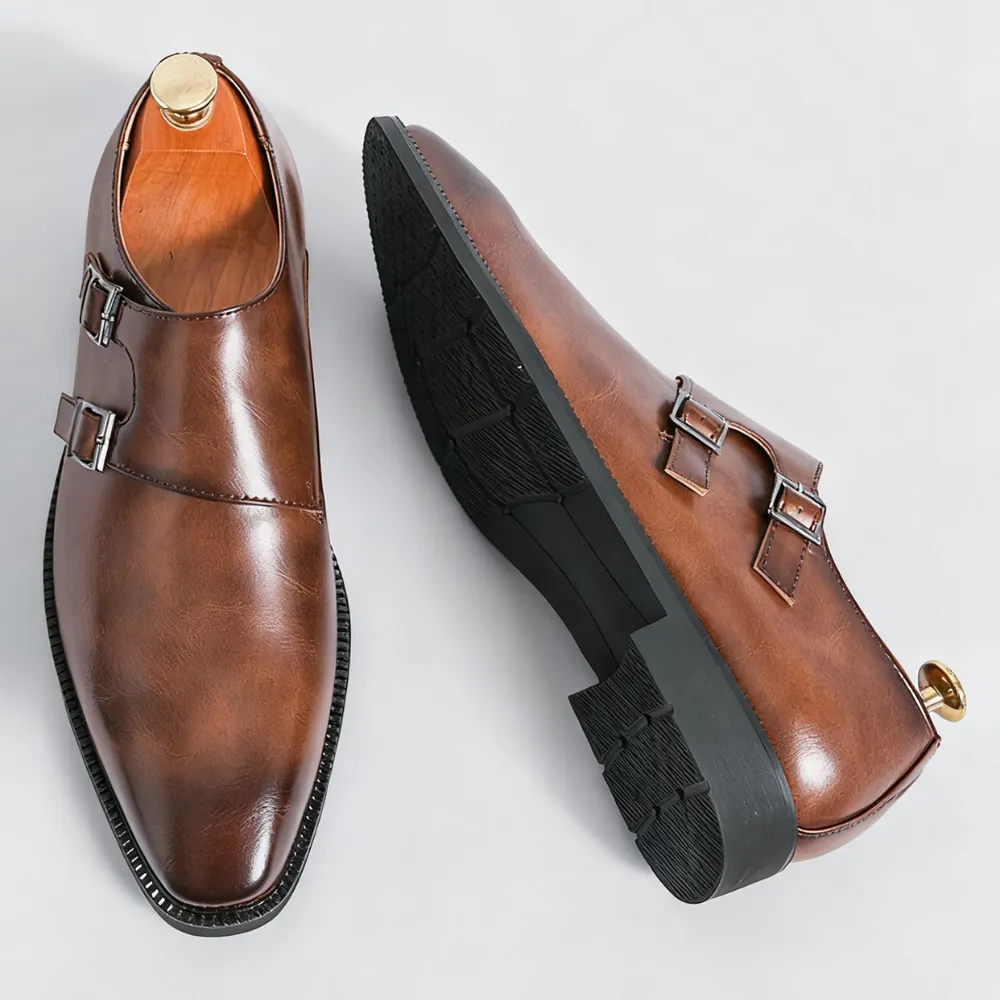 Men's Leather Monk Strap Loafers &ndash; Smart Casual Dress Shoes &ndash; view 3