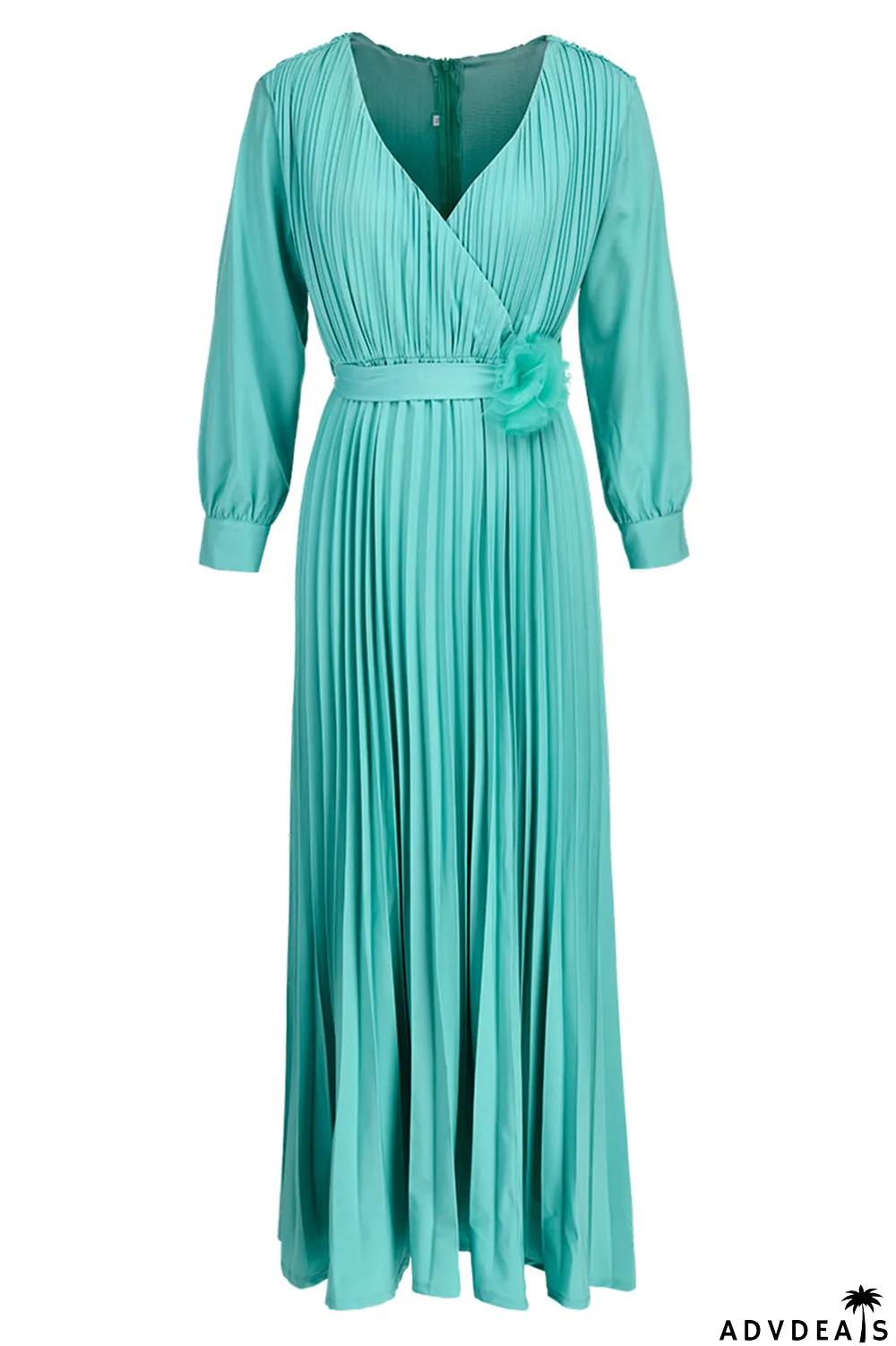 Yellow Casual Elegant Solid Patchwork Fold With Belt V Neck Straight Dresses