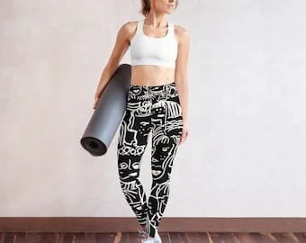 pornhint Pornhint Unique Yoga Leggings, Black and White Leggings, Art Leggings