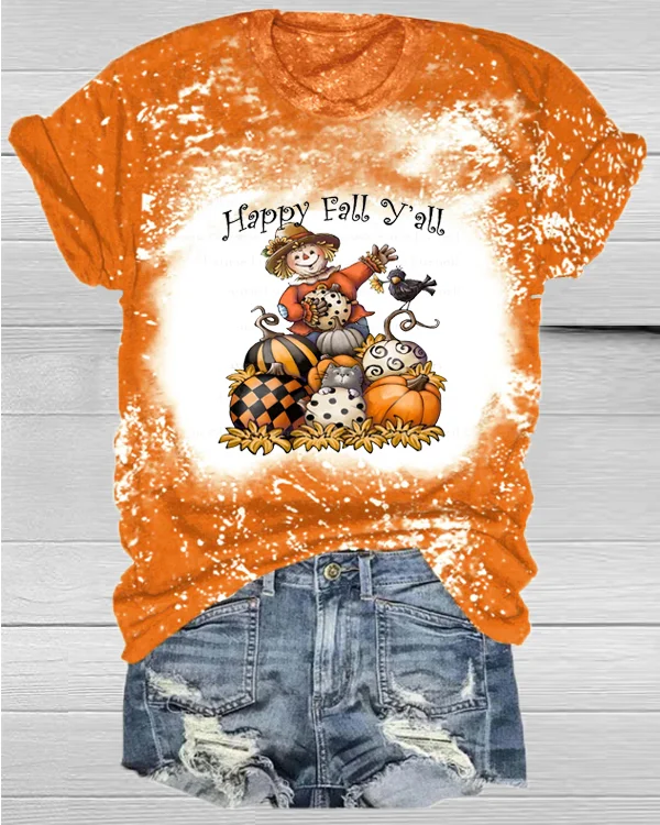 Happy Fall Y'all Bleached T-Shirt