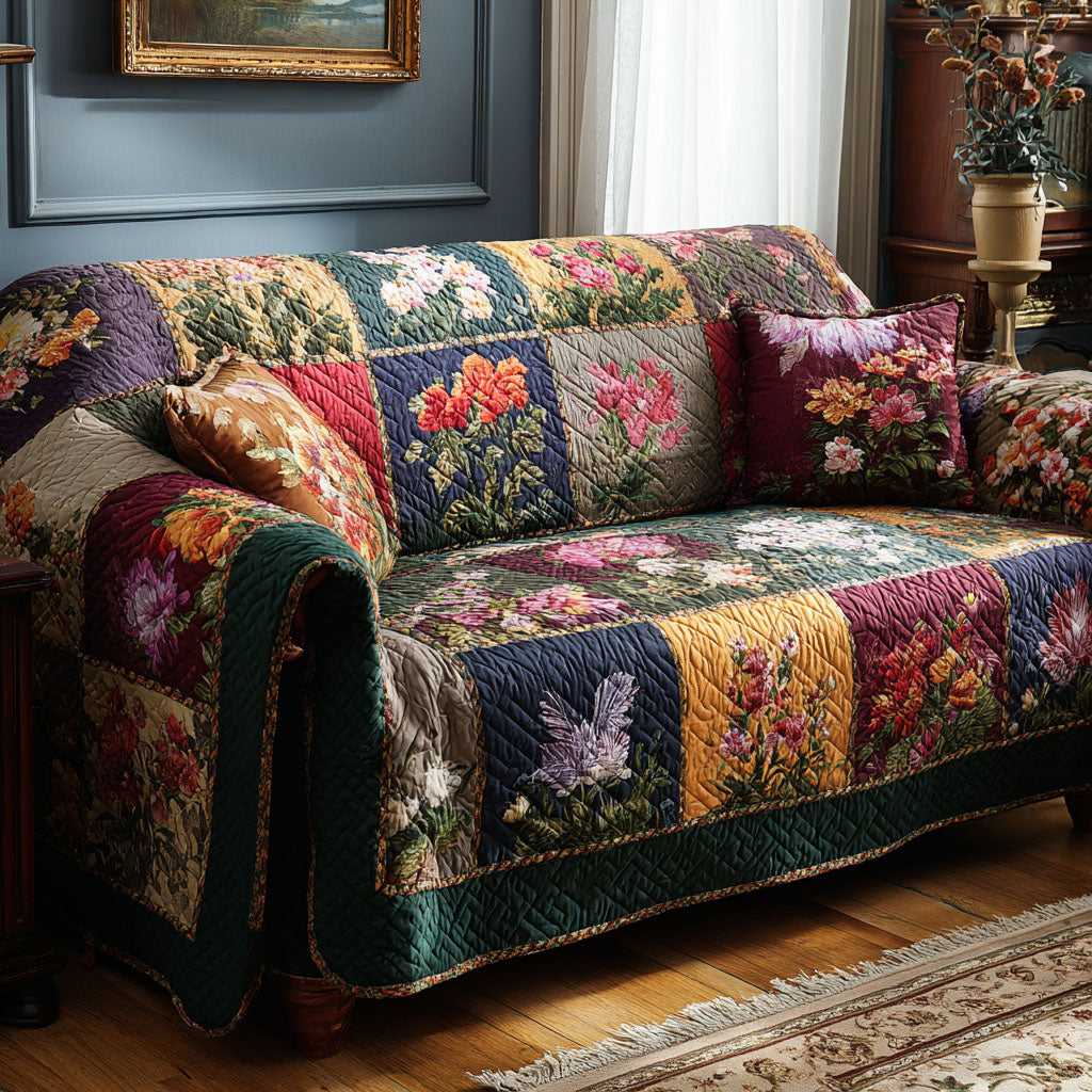 Country Floral Quilted Sofa Cover NCU0DK11888 everthome