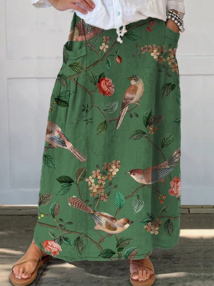 Colorful Watercolor Daisy Print Cotton And Linen Skirt