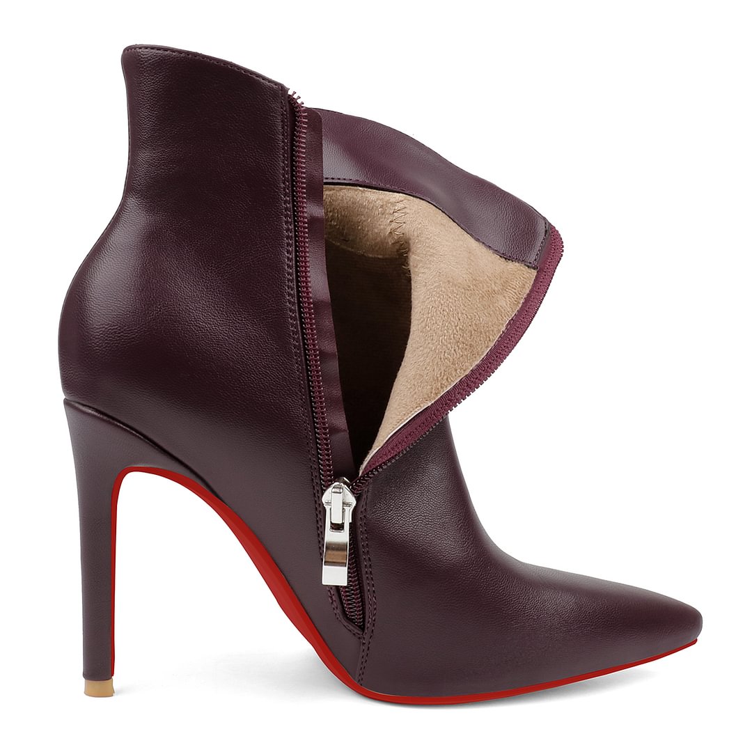 100mm Women's High Heels Pointed Toe Zipper Red Bottoms Boots-MERUMOTE