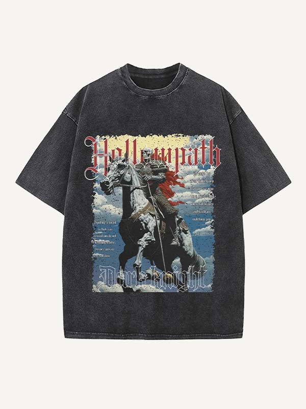 Distressed Washed Horse&Skull&Letter Faux Decal Print Round Neck T-shirt