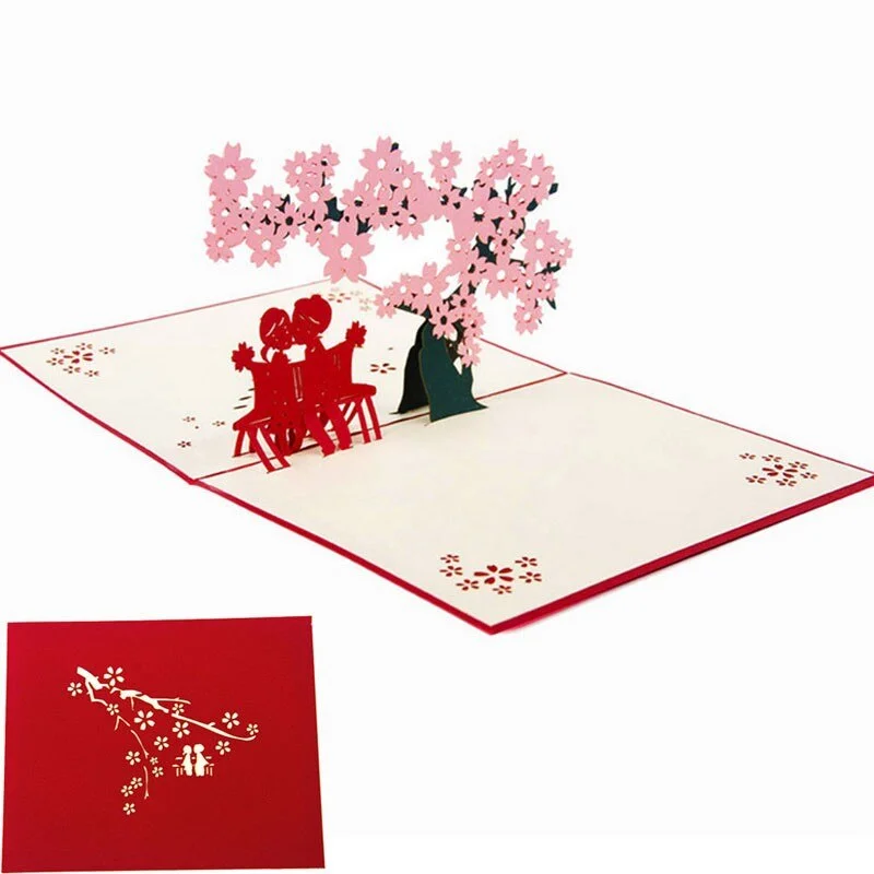 3D Pop UP Wedding Card Cherry Tree Wedding Invitations Cards Valentine Save The Date Anniversary Greeting Card Greeting Postcard