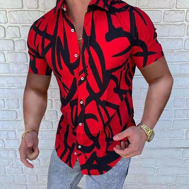 Inongge Men's Shirts Summer Slim Fit Short Tops Striped Print Shirt Lapel 5XL Fashion Graphic Tee Hawaiian Casual Oversized Clothes