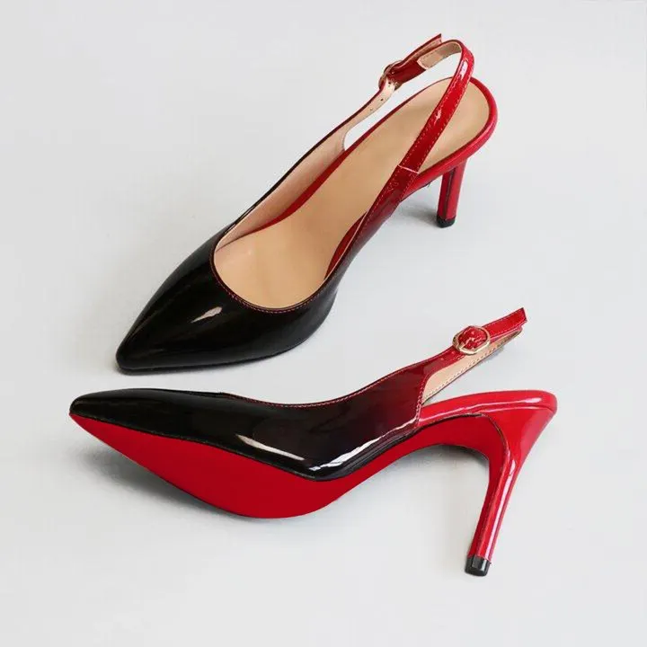 90mm Women's Pointed Toe Slingback Heels Pumps Comfortable Daily Red Bottoms Shoes-vocosishoes