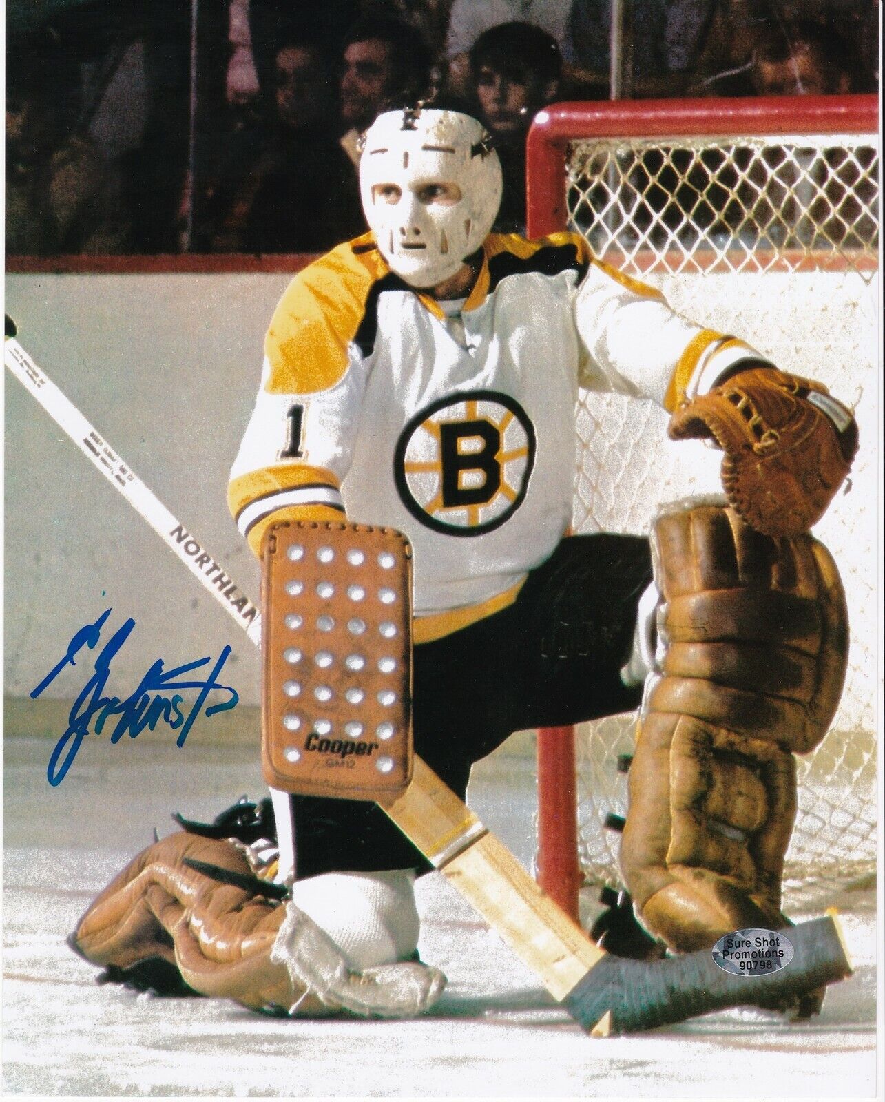 EDDIE JOHNSTON BOSTON BRUINS ACTION SIGNED 8x10