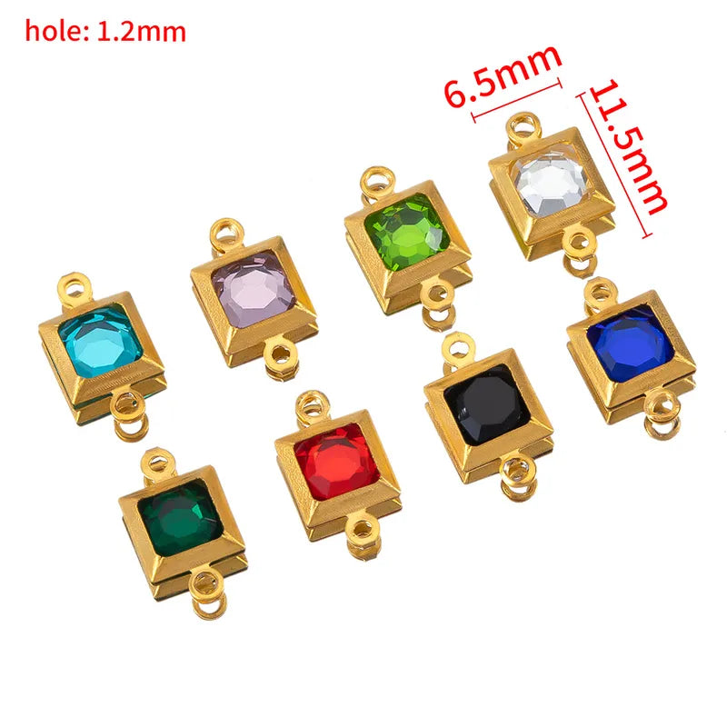 10 PCS/Package 6.5*11.5mm 304 Stainless Steel Zircon Square Pendant Jewelry Accessories