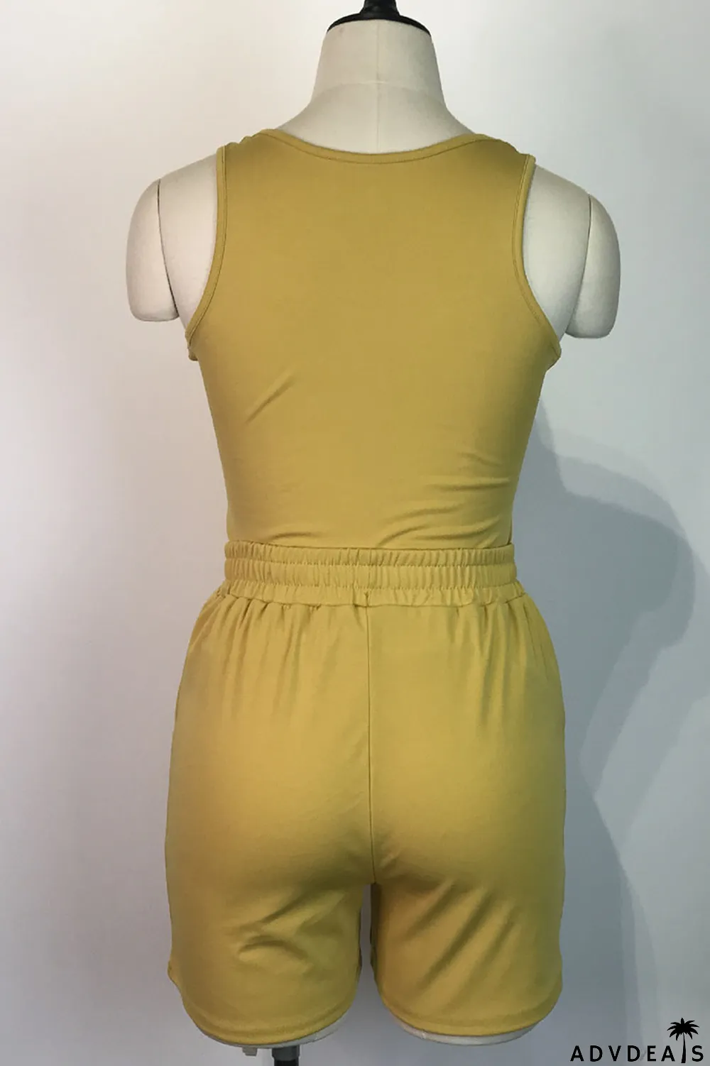 Orange Pink Casual Solid Split Joint U Neck Sleeveless Two Pieces