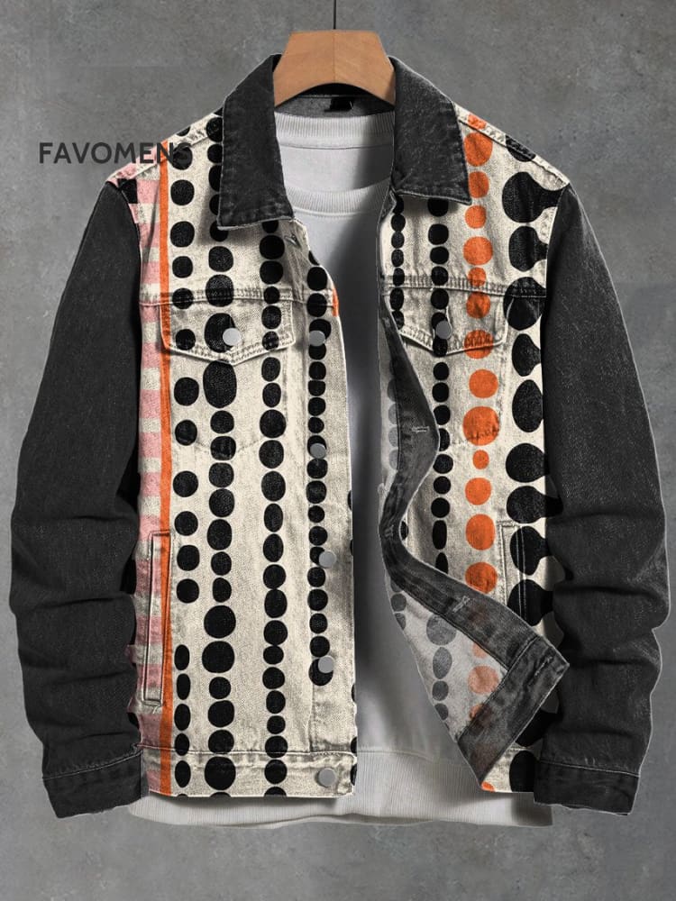 Vintage Dot Arrangement Art Print Casual Denim Jacket Multicolor / S
