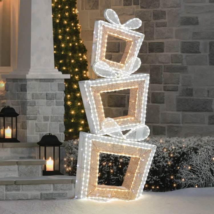 🔥kukelife🔥5' Pre-Lit Twinkling Present Tower - Metallic