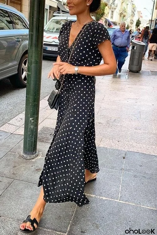 Polka Dot Wrap Maxi Dress