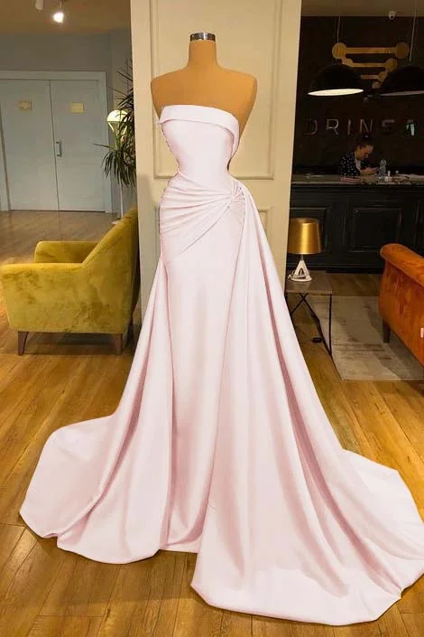 Elegant Strapless Baby Blue Mermaid Evening Dress Long With Ruffle PD0616