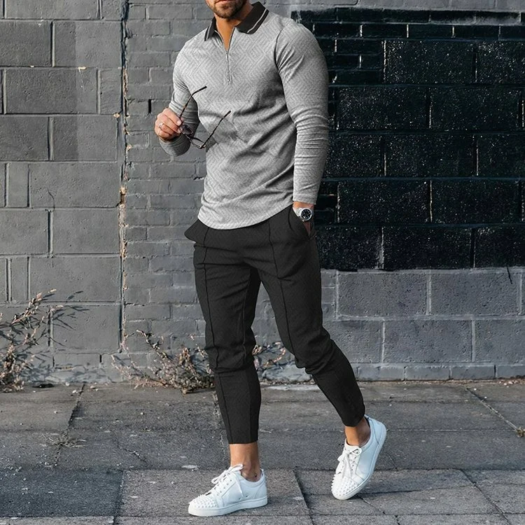 Men's Personalized Polo Shirt And Pants Two Piece Set