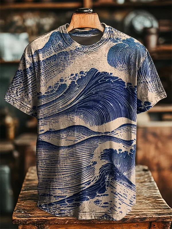 Men's Retro Wave Print Art Printed T-Shirt