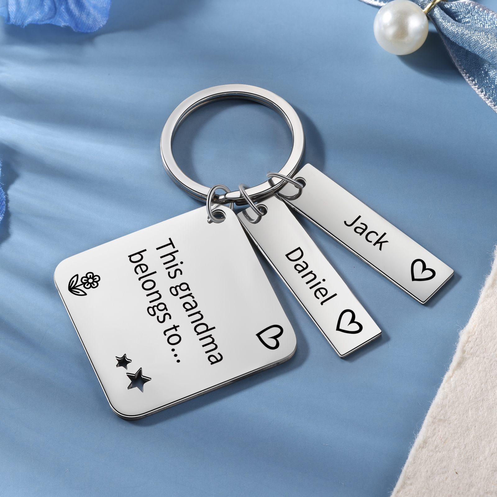 Personalised 2 Names & 1 Text Keychain Custom Family Keychain Gifts for Father/Mother/Grandma/Grandpa-Jessemade AU