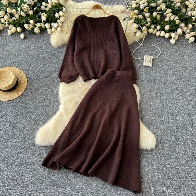 Zingj Zingj Wind Wear Take Female Korean Department Lazy Wind Loose Versatile Long-Sleeved Knit High Waist Big Swing Sweater Skirt