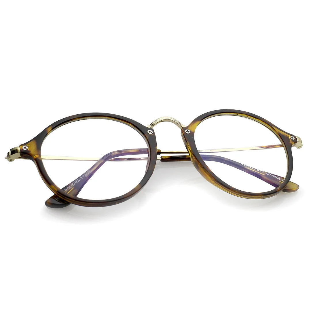 Classic Slim Metal Temple Clear Lens P3 Round Eyeglasses 48mm