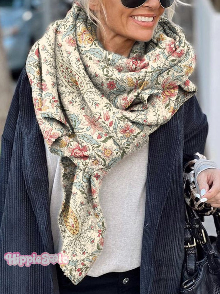 Women’s Vintage Paisley Floral Print Casual Knitted Blanket Poncho Hood Cape Multicolor / Onesize