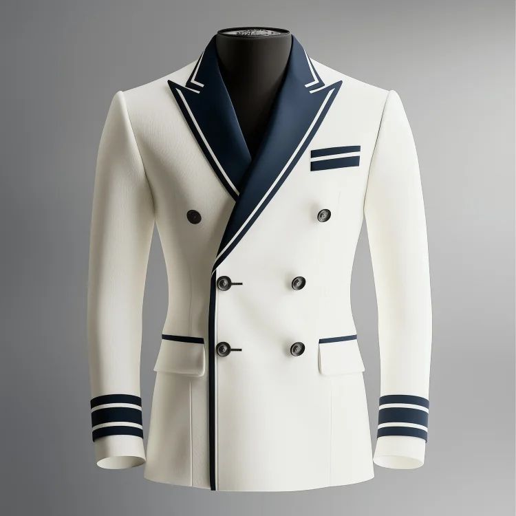 Okaywear Colorblock Stripes Peak Lapel Long Sleeve Double Breasted Blazer Okaywear