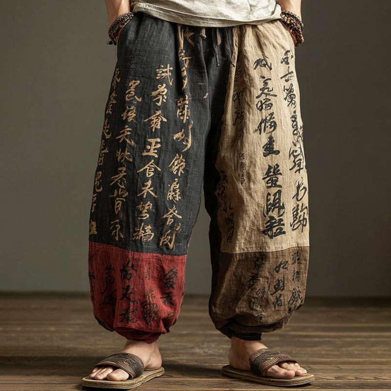 Men's Vintage Japanese Art Print Cuffed Pants  artssus