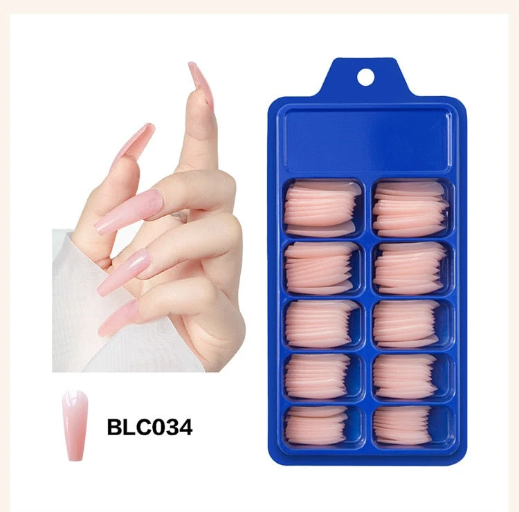 100pcs/set 10 Sizes Full Cover False Nail Tips Ballerina Coffin Fake Nails Square Stiletto French Acrylic Press On Nails-Nail Inspo