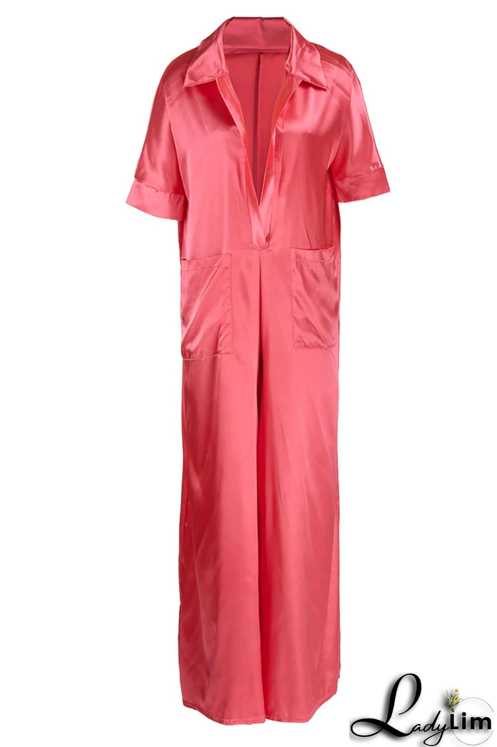 Black Casual Solid Patchwork Turndown Collar Loose Jumpsuits