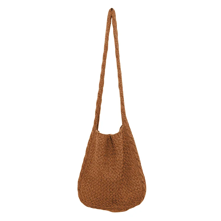 Women Shoulder Handbags Solid Color Knitted Crossbody Shopping Tote Bag (Brown)