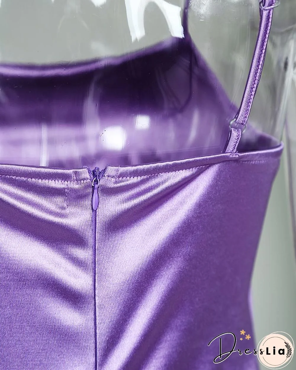 Spagheintti Strap U-neck Slimmg Satin Dress