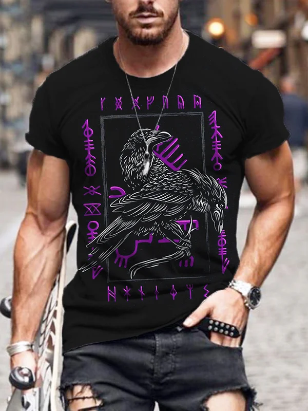 Men's Viking Age Odin's Ravens Round Neck T Shirt