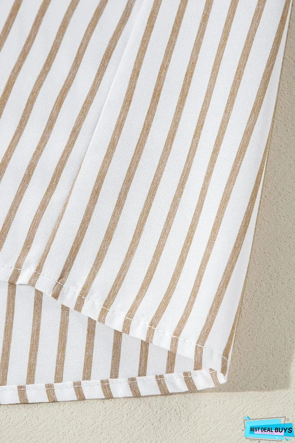 Khaki Stripe Long Sleeve Button Up Mini Shirt Dress