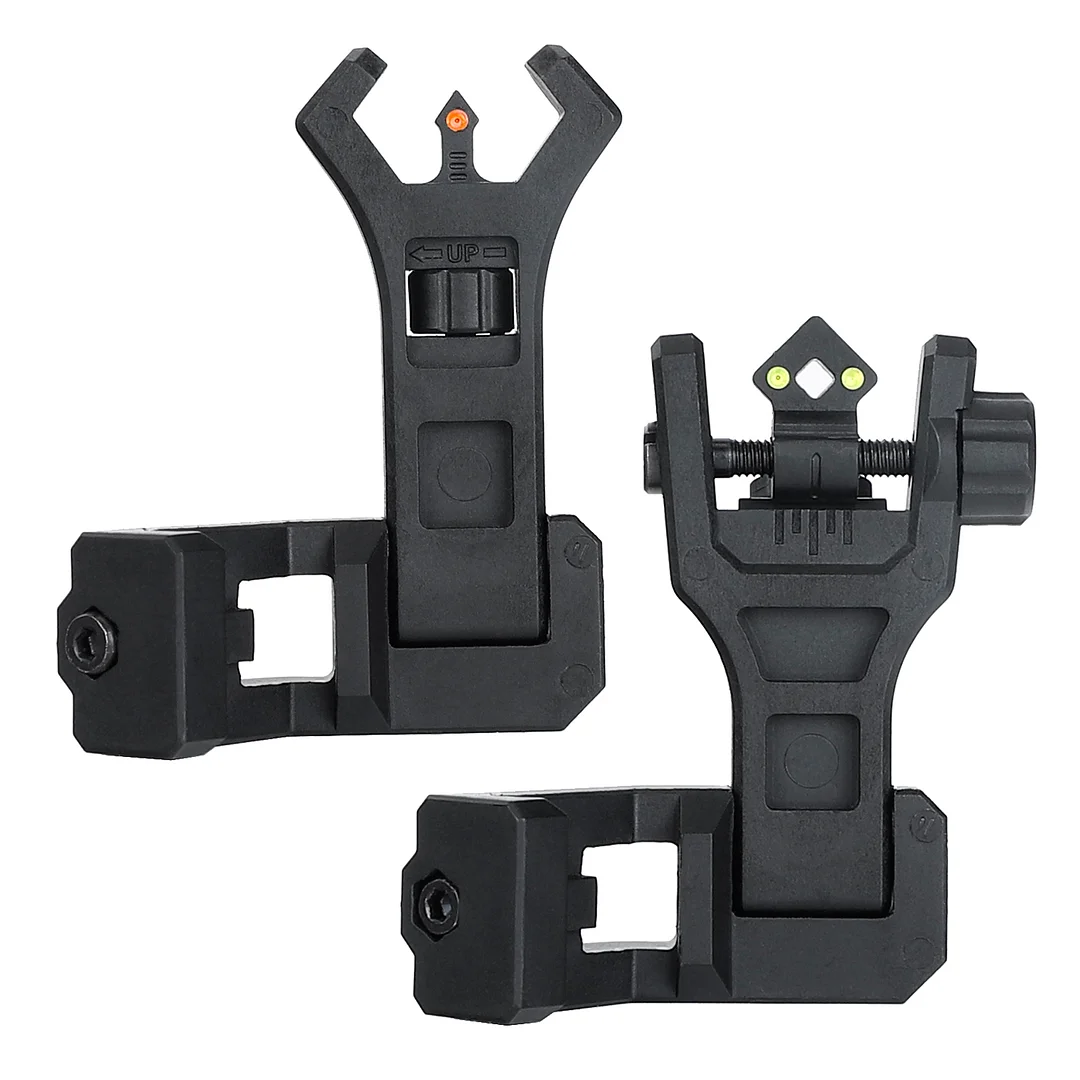 ohhunt&reg; Fiber Optic Sights, 45 Degree Offset Flip Up Front and Rear Backup Sights with Green Red Fiber Optics Dots, Tool-Free Adjustable Front Sight Rapid Transition